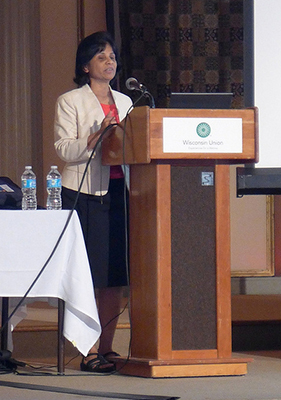 WCER Researcher Sadhana Puntambekar, pictured delivering a welcome speech at the 2013 International Conference.