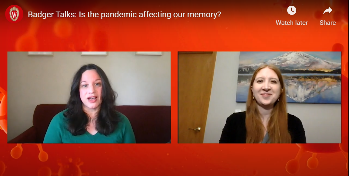 Haley Vlach, right, speaks with Veronica Rueckert on pandemic-related memory challenges. 