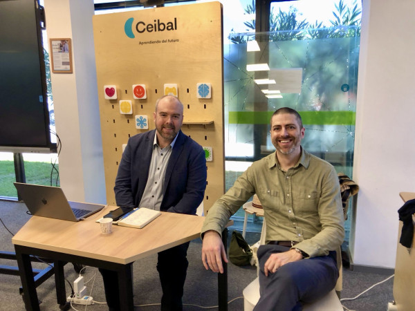Brendan Eagan, left, and Andrew Ruis at Ceibal in Uruguay, where they provided training on richer ways to analyze big data.