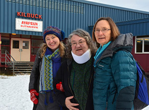From left to right, WIDA researcher Paula White, WIDA Featured Educator Gayle Miller and WIDA researcher Rosalie Grant visit  th