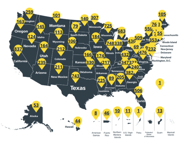 A map of the U.S. showing the number of member accounts on the Quality Employment website as of July 2025. The number totals over 15,000.