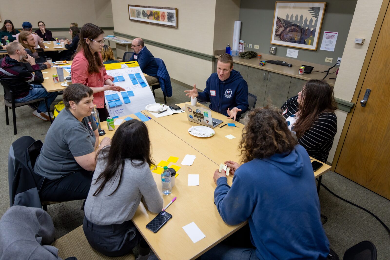 High school teacher Ben Stern talks with other educators, UW–Madison researchers and Field Day Labs staff at a 2025 Gameworks Incubator event.