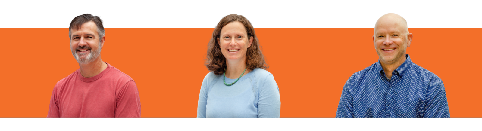 Headshots of the WEC co-directors, Steve Kimball, Annalee Good, and Brad Carl, over an orange background.
