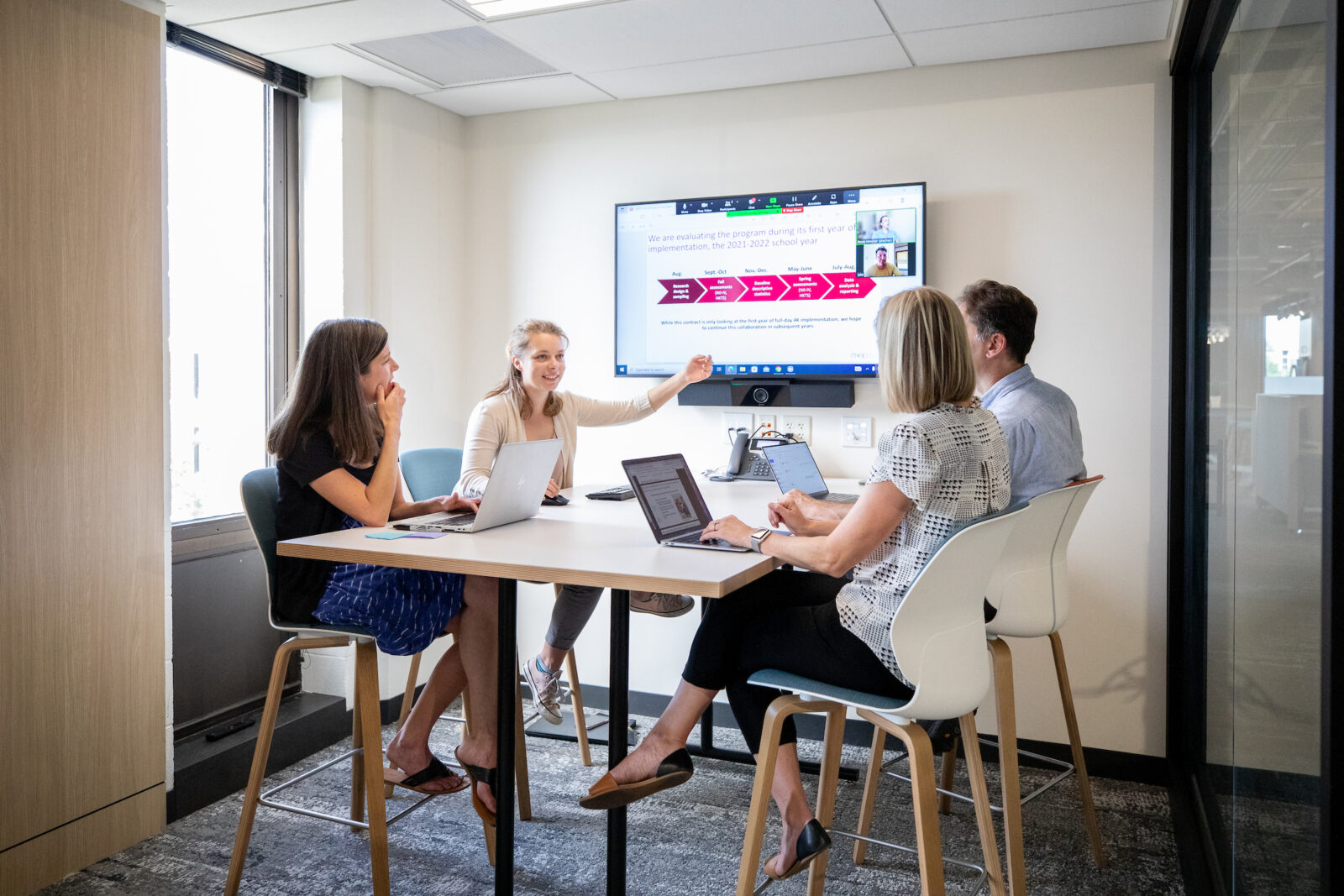 A group of WCER employees collaborates in a conference room.